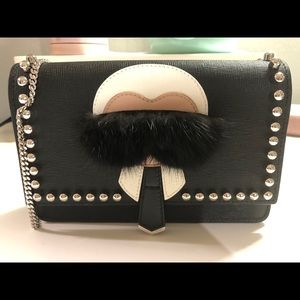 Fendi CALFSKIN MINK FUR KARLITO CHAIN WALLET BLACK